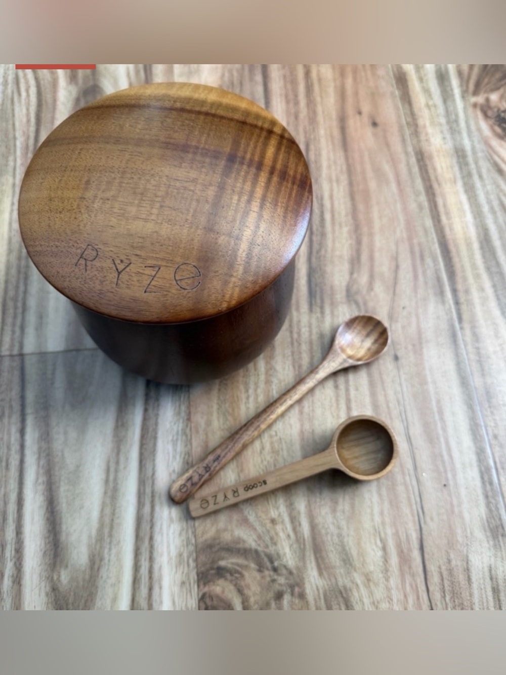 Ryze Wooden Storage Jar with Two Measuring Spoons - Warm Wood